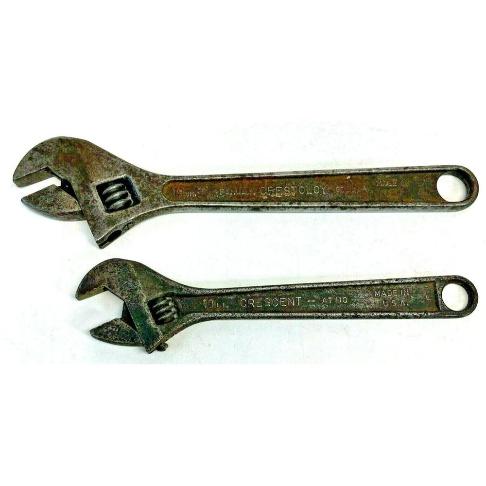 Vintage CRESCENT CRESTOLOY Adjustable Wrench Set 10", 12" Made in the USA